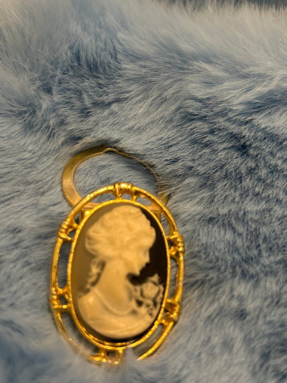 Vintage Cameo Brooch Pendant Gold Tone Woman Profile Cameo